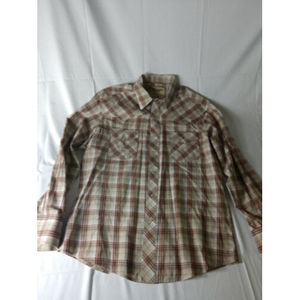 WRANGLER WM193KH Mens Size L Tan Red Plaid Pearl Snap Western Long Sleeve Shirt